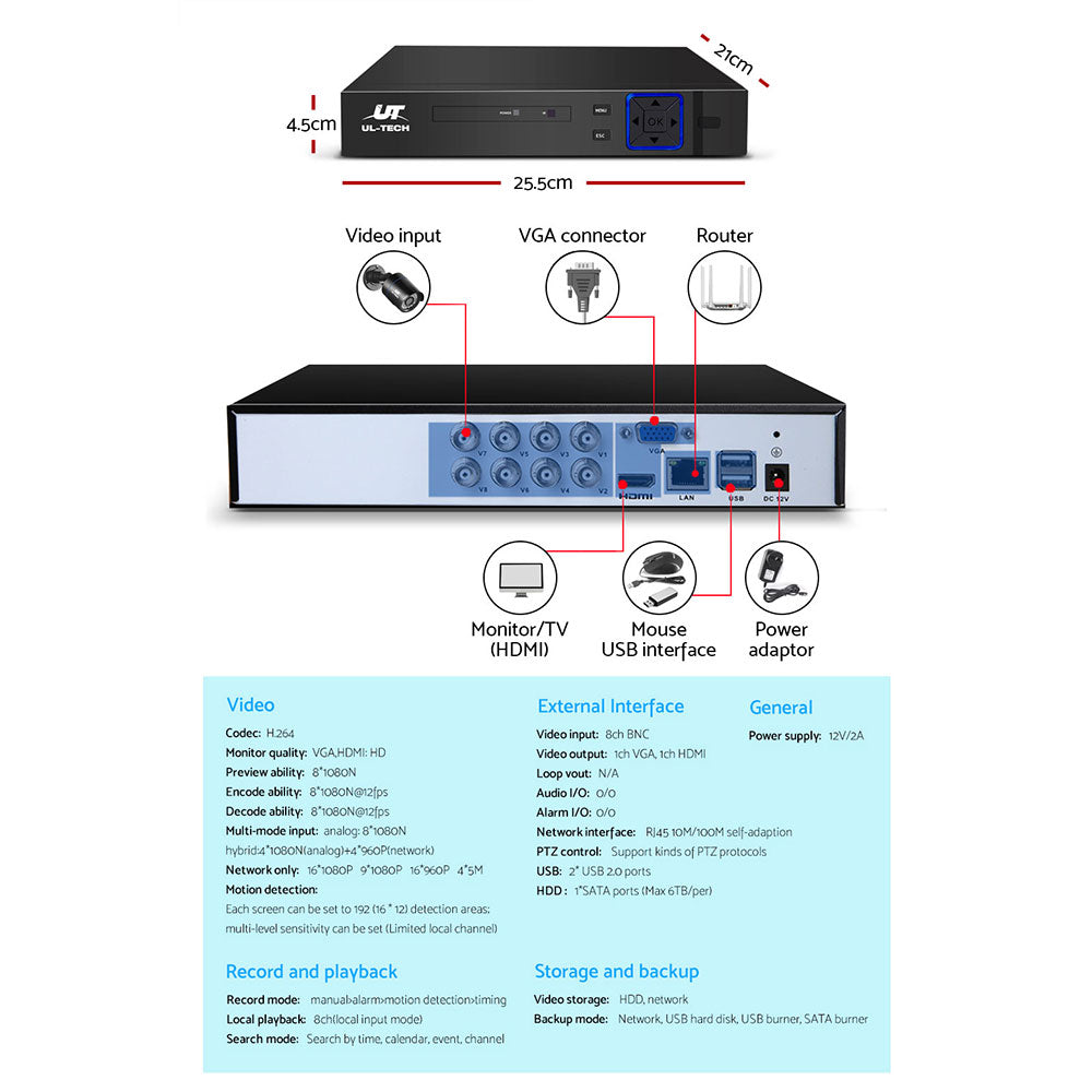 Security Cameras & Accessories: UL-TECH 1080P Security Camera System 8CH DVR with 8 CCTV Bullet Cameras