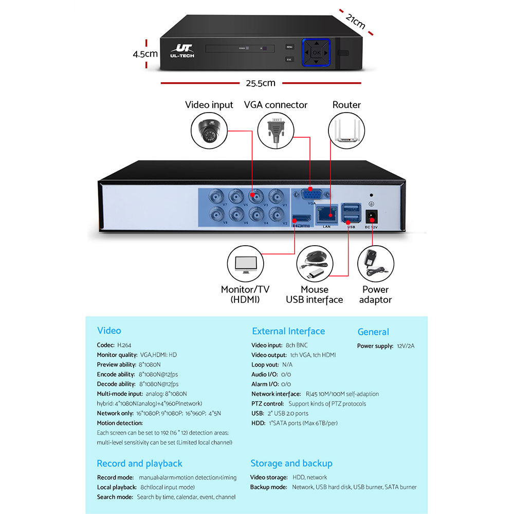 Security Cameras & Accessories: UL-TECH 1080P Security Camera System 8CH DVR with 8 CCTV Dome Cameras