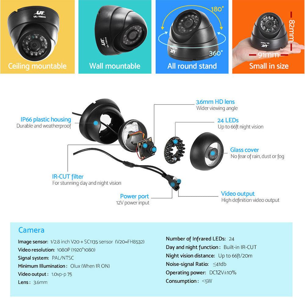 Security Cameras & Accessories: UL-TECH 1080P Security Camera System 8CH DVR with 8 CCTV Dome Cameras