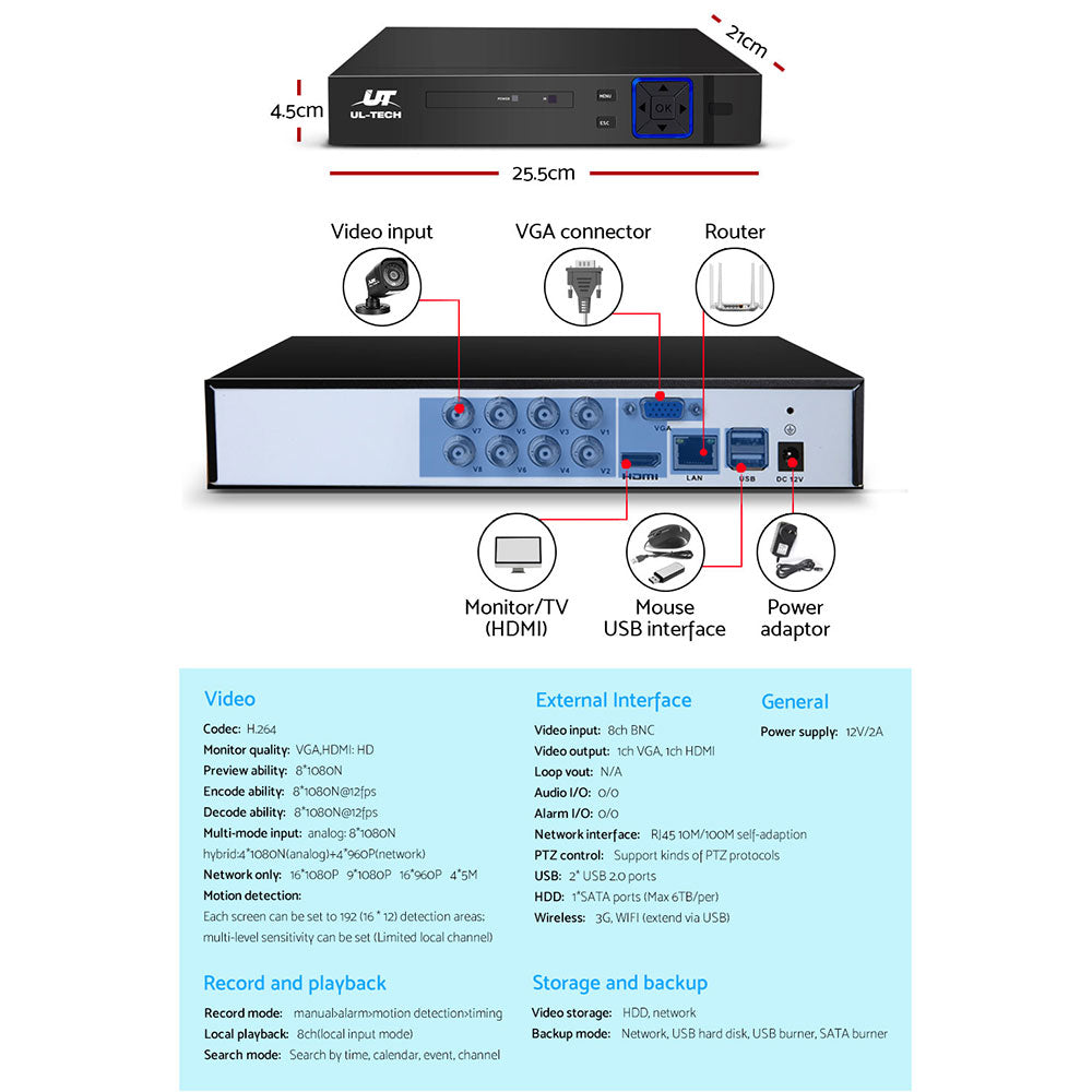 Security Cameras & Accessories: UL-TECH 1080P Security Camera System 8CH DVR with 8 CCTV Square Cameras