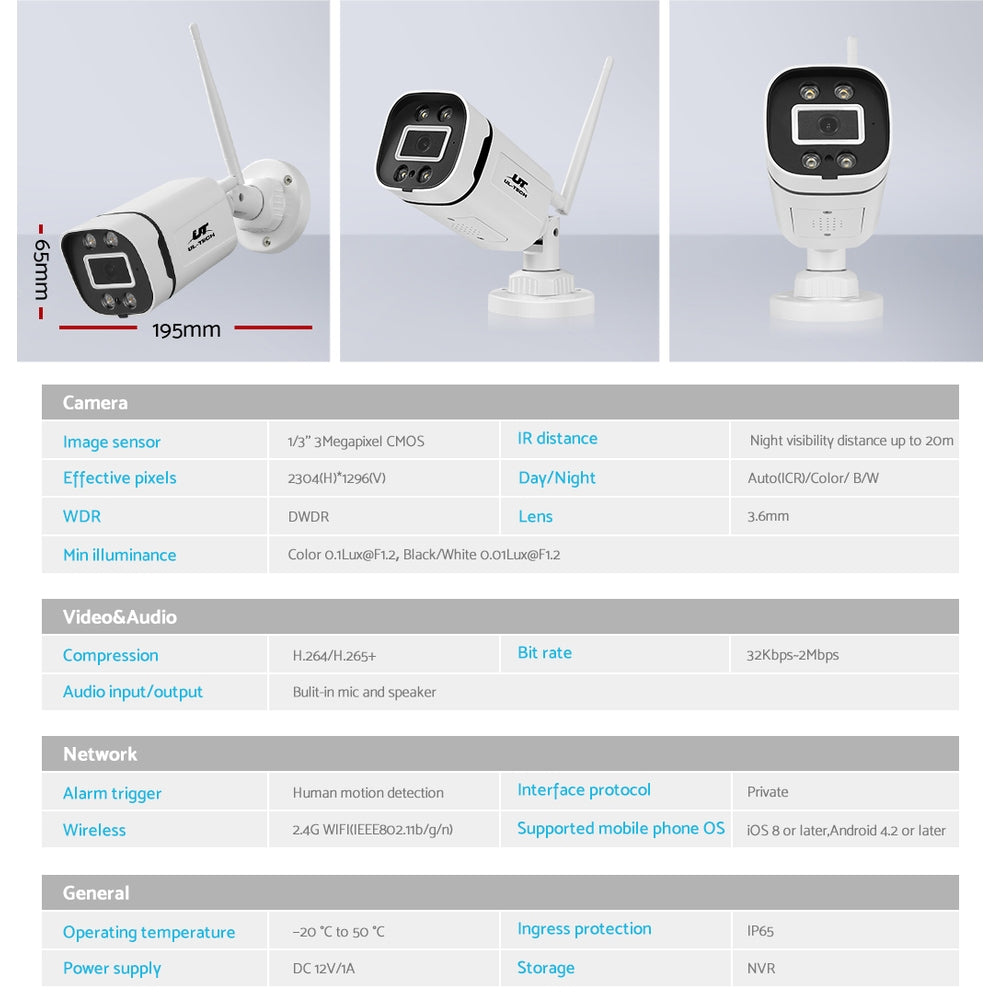 Security Cameras & Accessories: UL-tech Wireless CCTV Security System 8CH NVR 3MP 4 Square Cameras