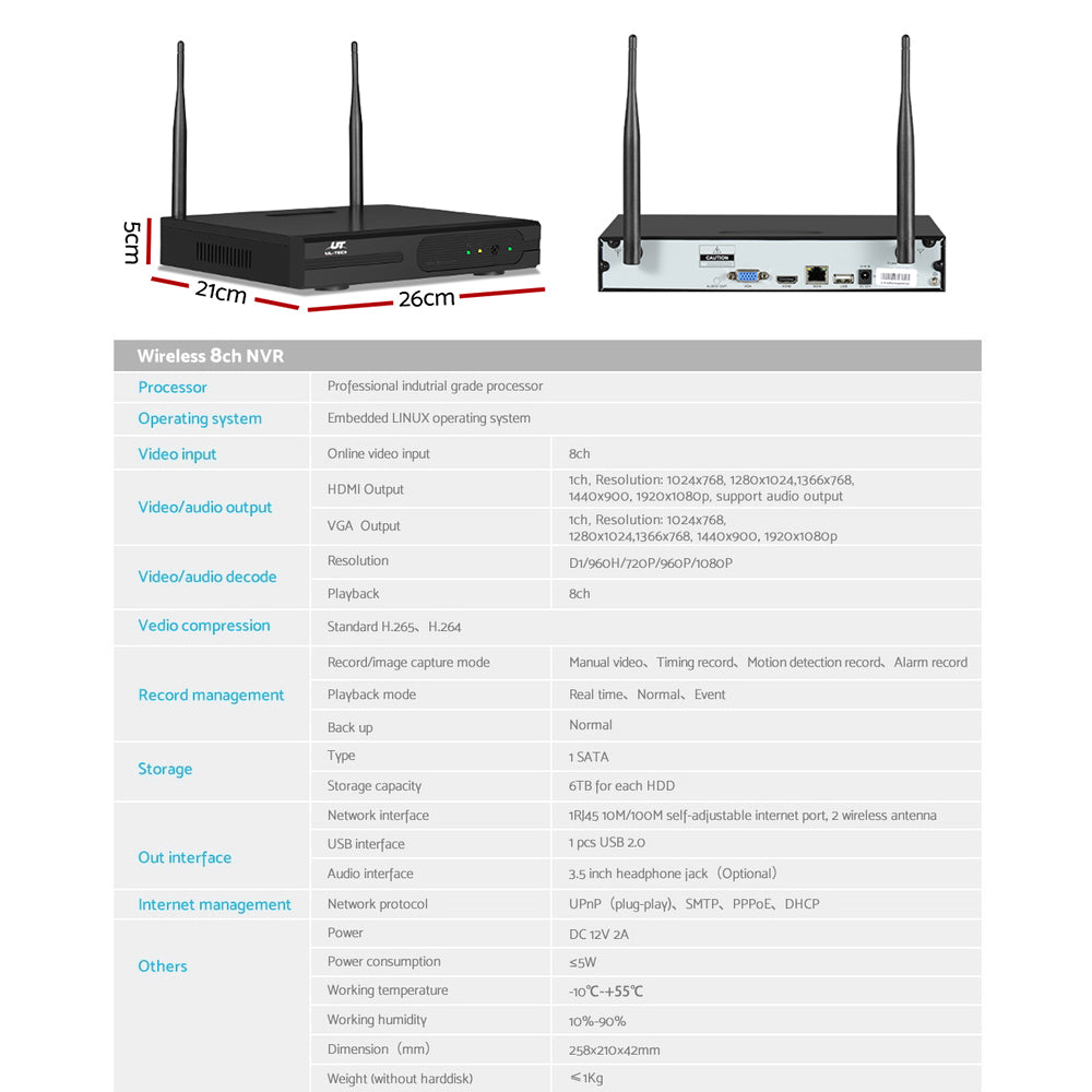 Security Cameras & Accessories: UL-tech Wireless CCTV Security System 8CH NVR 3MP 8 Bullet Cameras 4TB