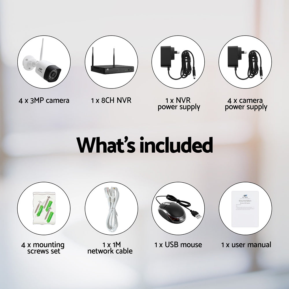 Security Cameras & Accessories: UL-tech 3MP Wireless CCTV 8CH 4 Square Camera