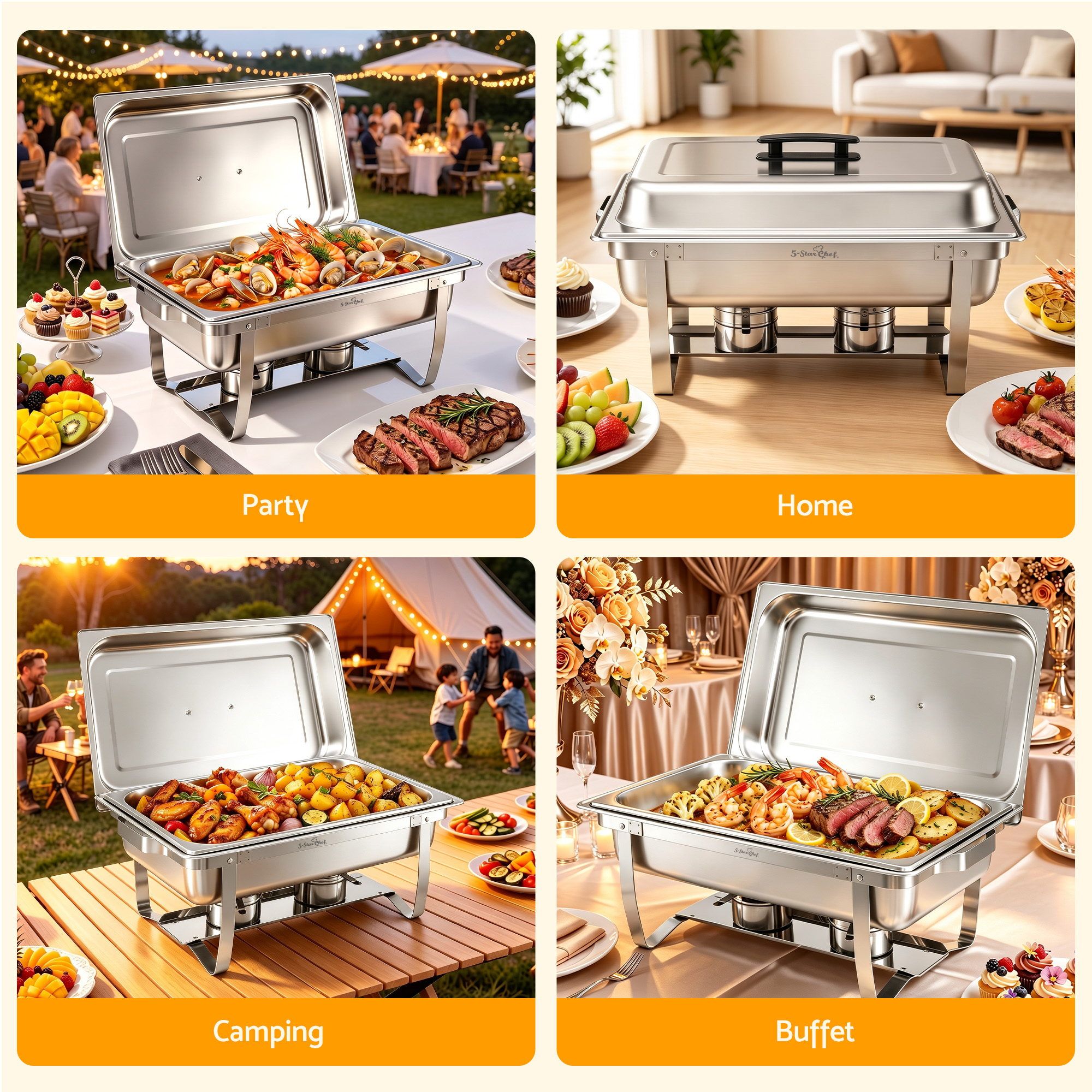 5-Star Chef Chafing Dish 9L 1-Pan Buffet Warmer Food Warmer Catering Server