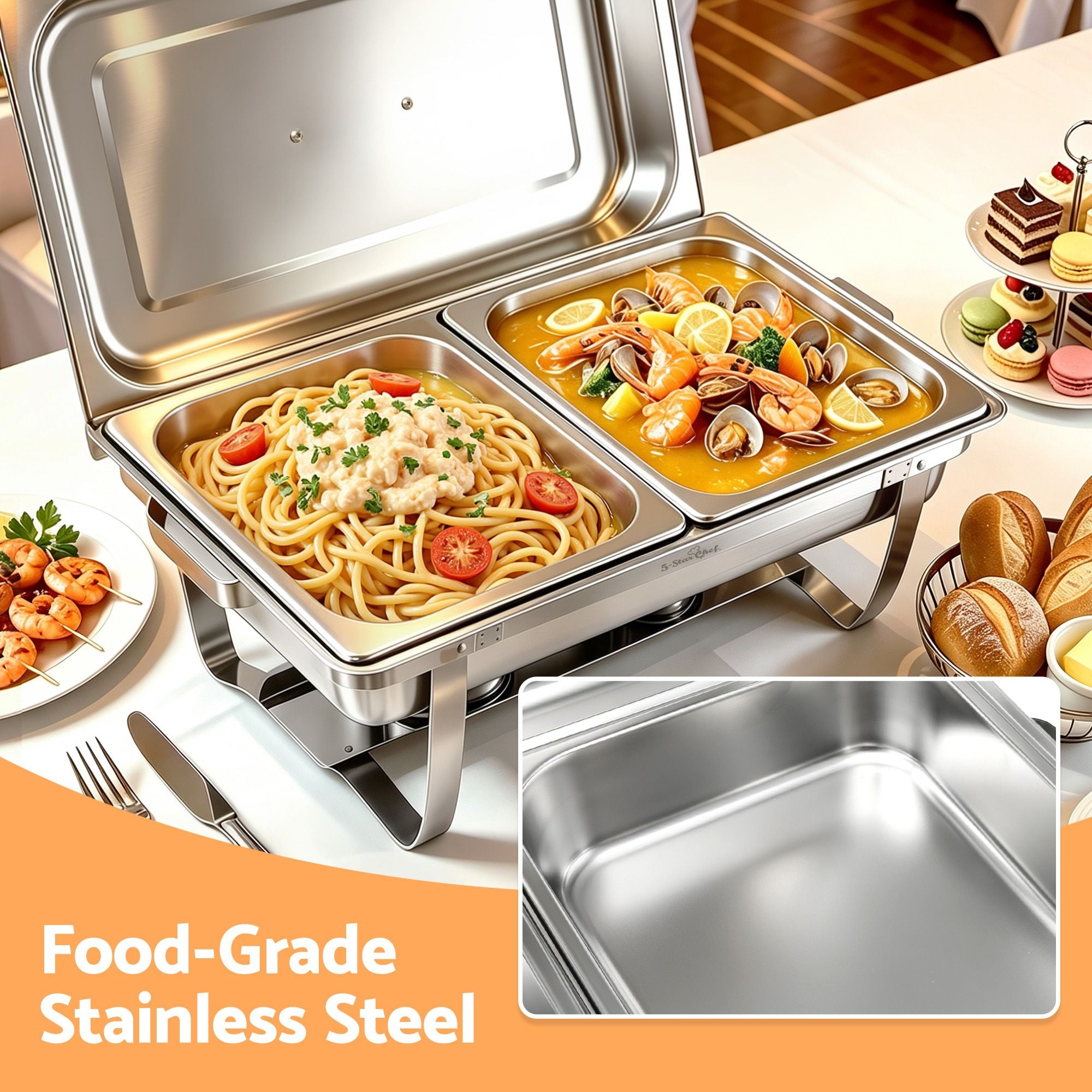 5-Star Chef Chafing Dish 8L 2-Pan Buffet Warmer Food Warmer Catering Server