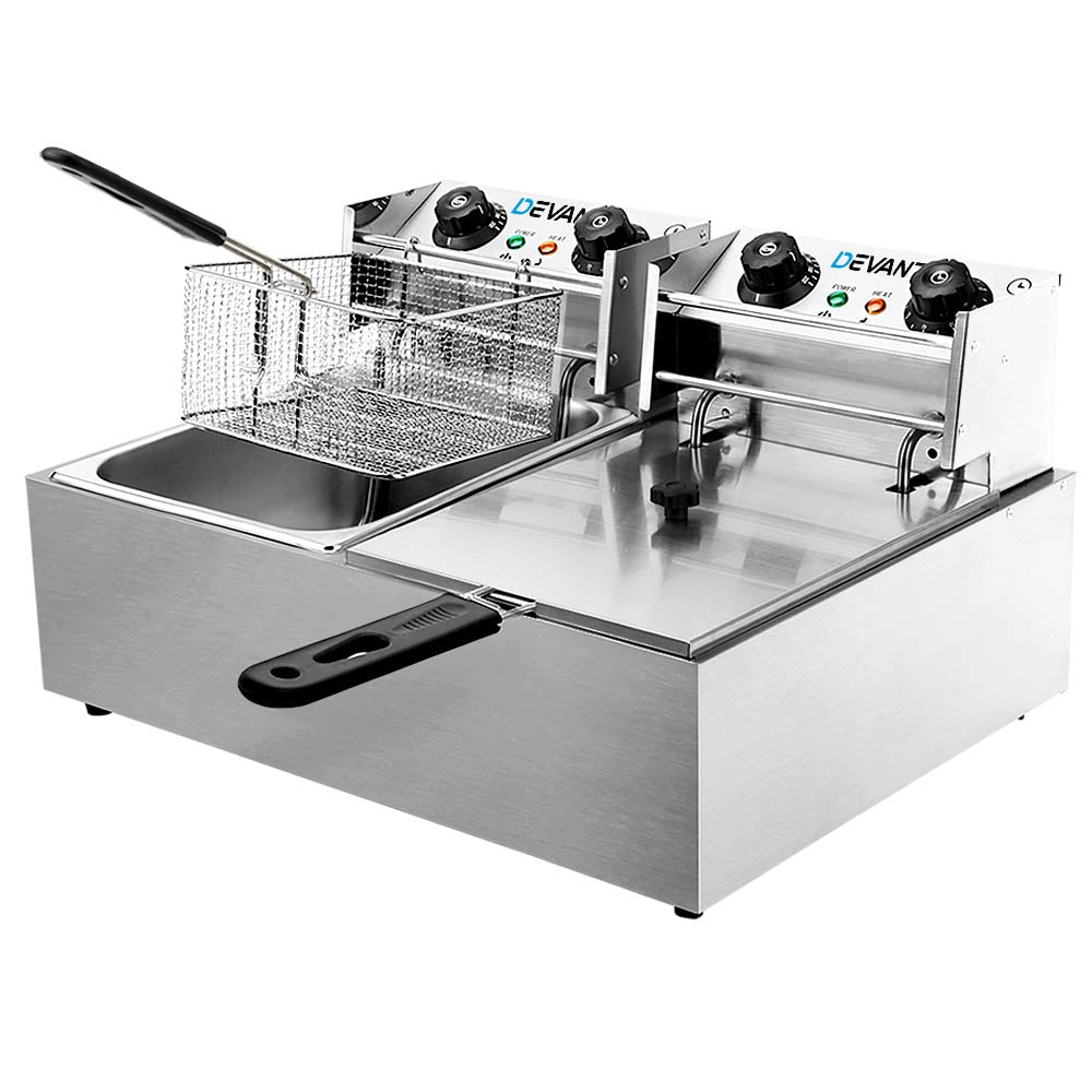Deep Fryers: Devanti 20L Electric Commercial Deep Fryer Double Baskets 4400W