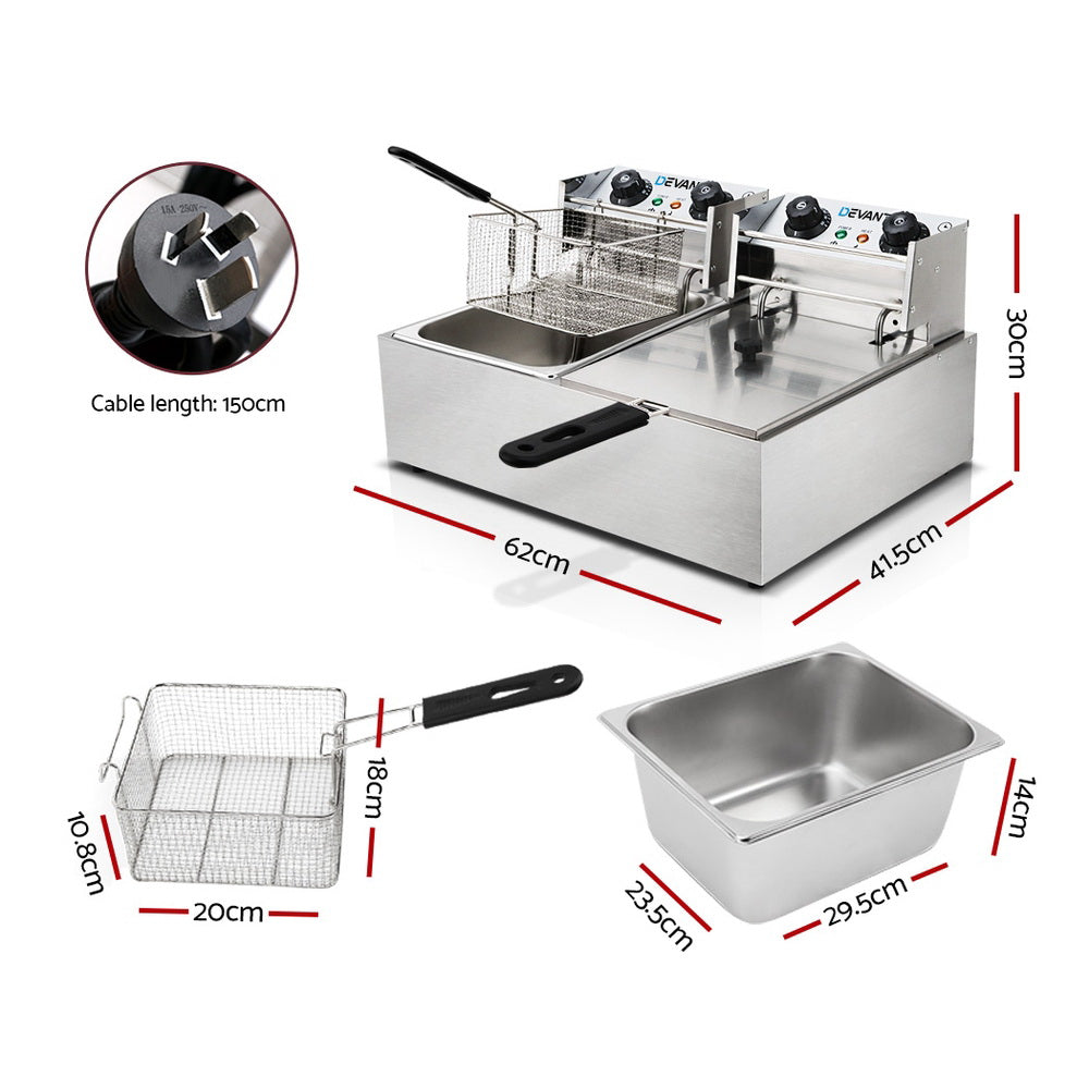 Deep Fryers: Devanti 20L Electric Commercial Deep Fryer Double Baskets 4400W