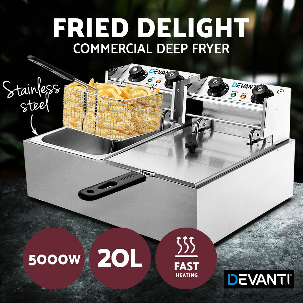 Deep Fryers: Devanti 20L Electric Commercial Deep Fryer Double Baskets 4400W