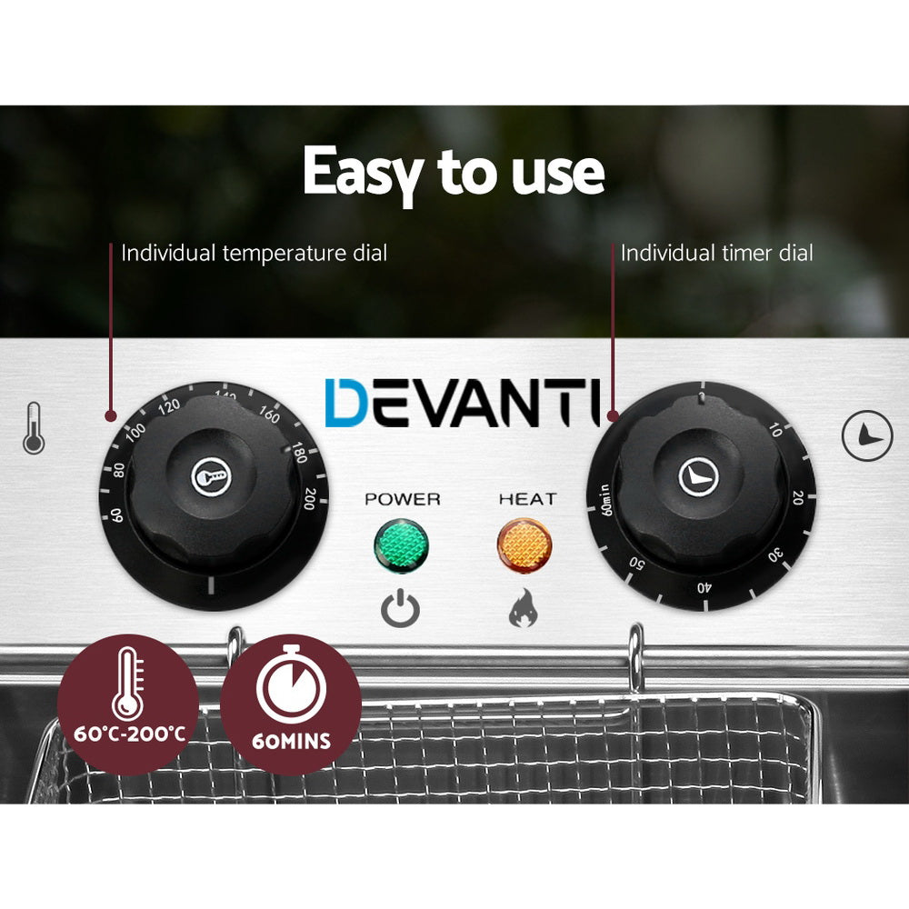 Deep Fryers: Devanti 20L Electric Commercial Deep Fryer Double Baskets 4400W