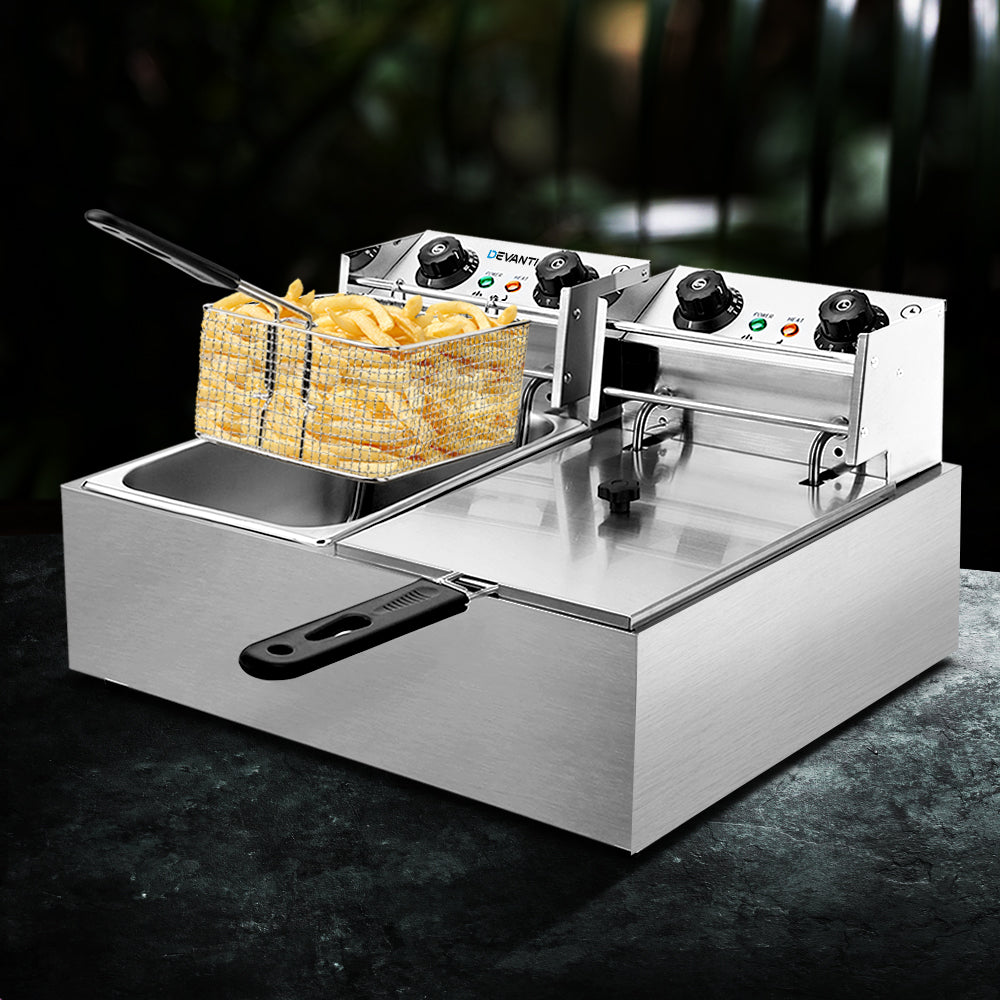 Deep Fryers: Devanti 20L Electric Commercial Deep Fryer Double Baskets 4400W