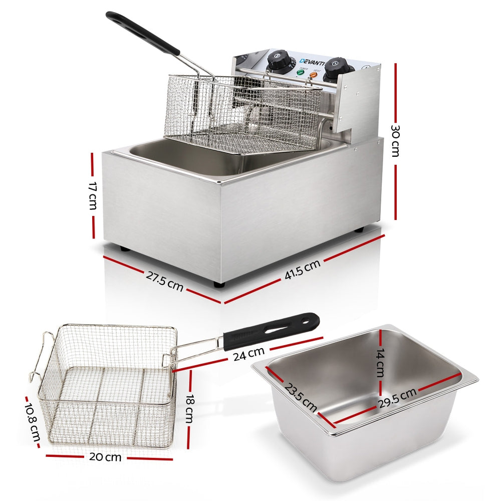 Deep Fryers: Devanti 10L Electric Commercial Deep Fryer Single Basket 2200W