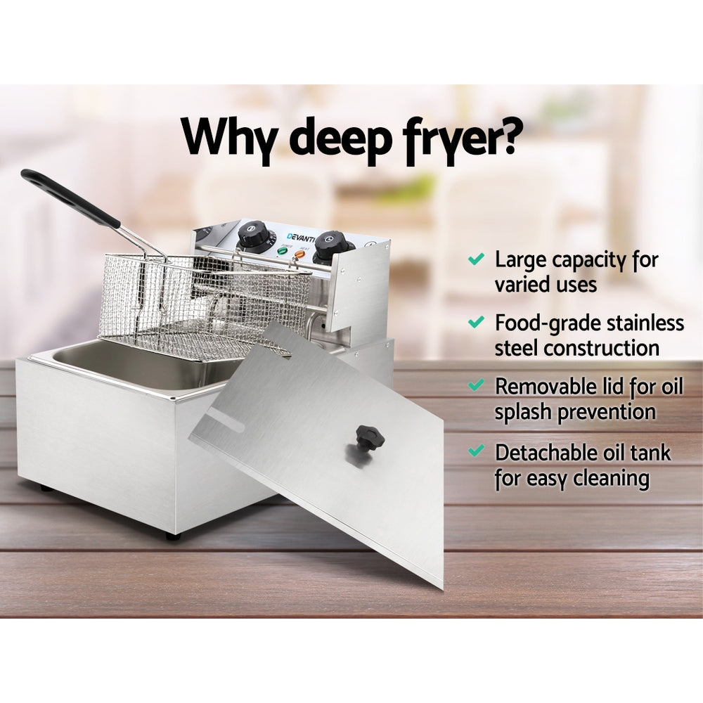 Deep Fryers: Devanti 10L Electric Commercial Deep Fryer Single Basket 2200W
