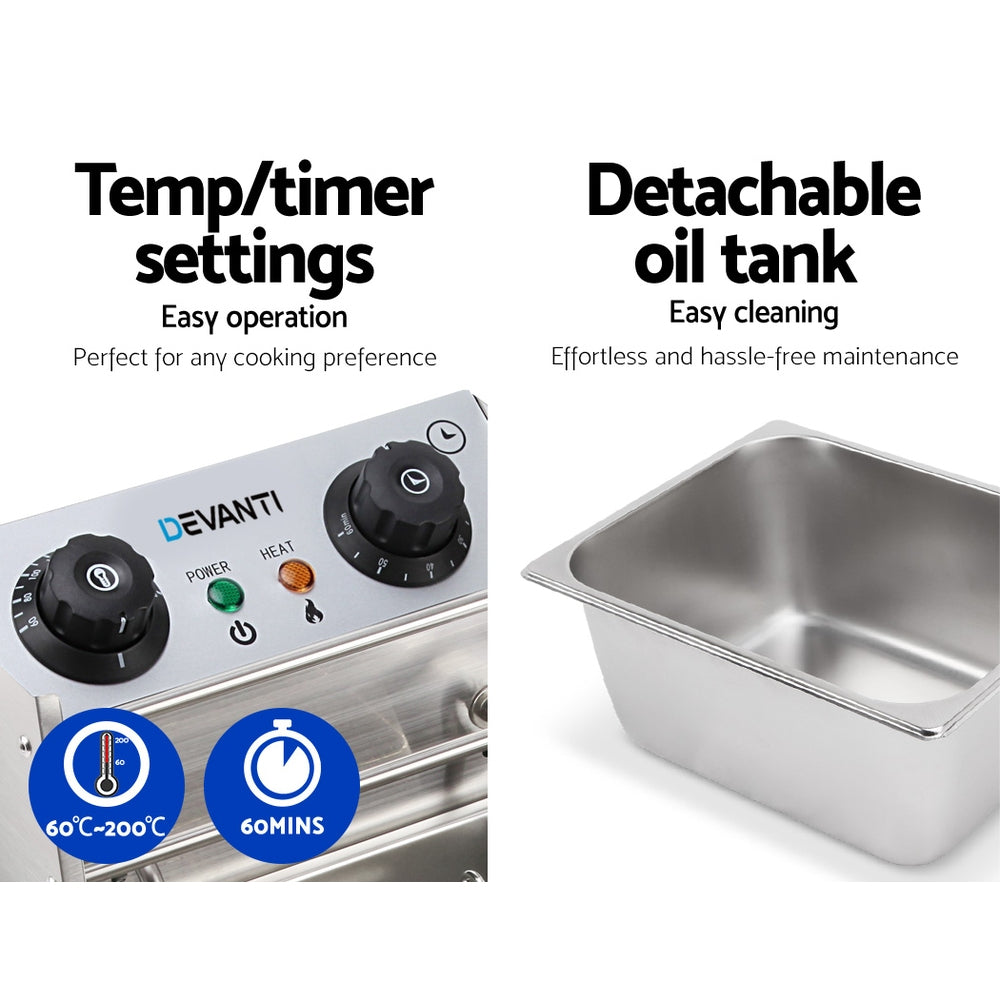 Deep Fryers: Devanti 10L Electric Commercial Deep Fryer Single Basket 2200W