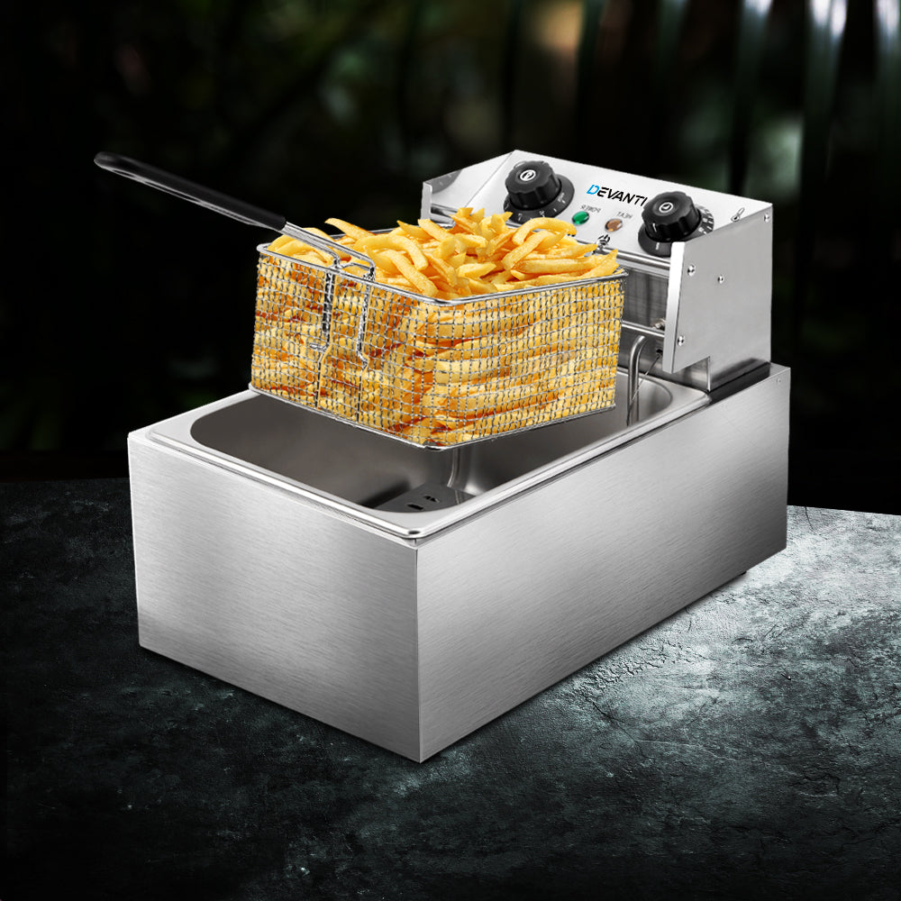 Deep Fryers: Devanti 10L Electric Commercial Deep Fryer Single Basket 2200W