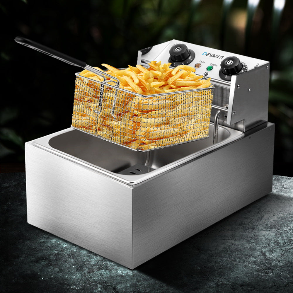 Deep Fryers: Devanti 10L Electric Commercial Deep Fryer Single Basket 2200W
