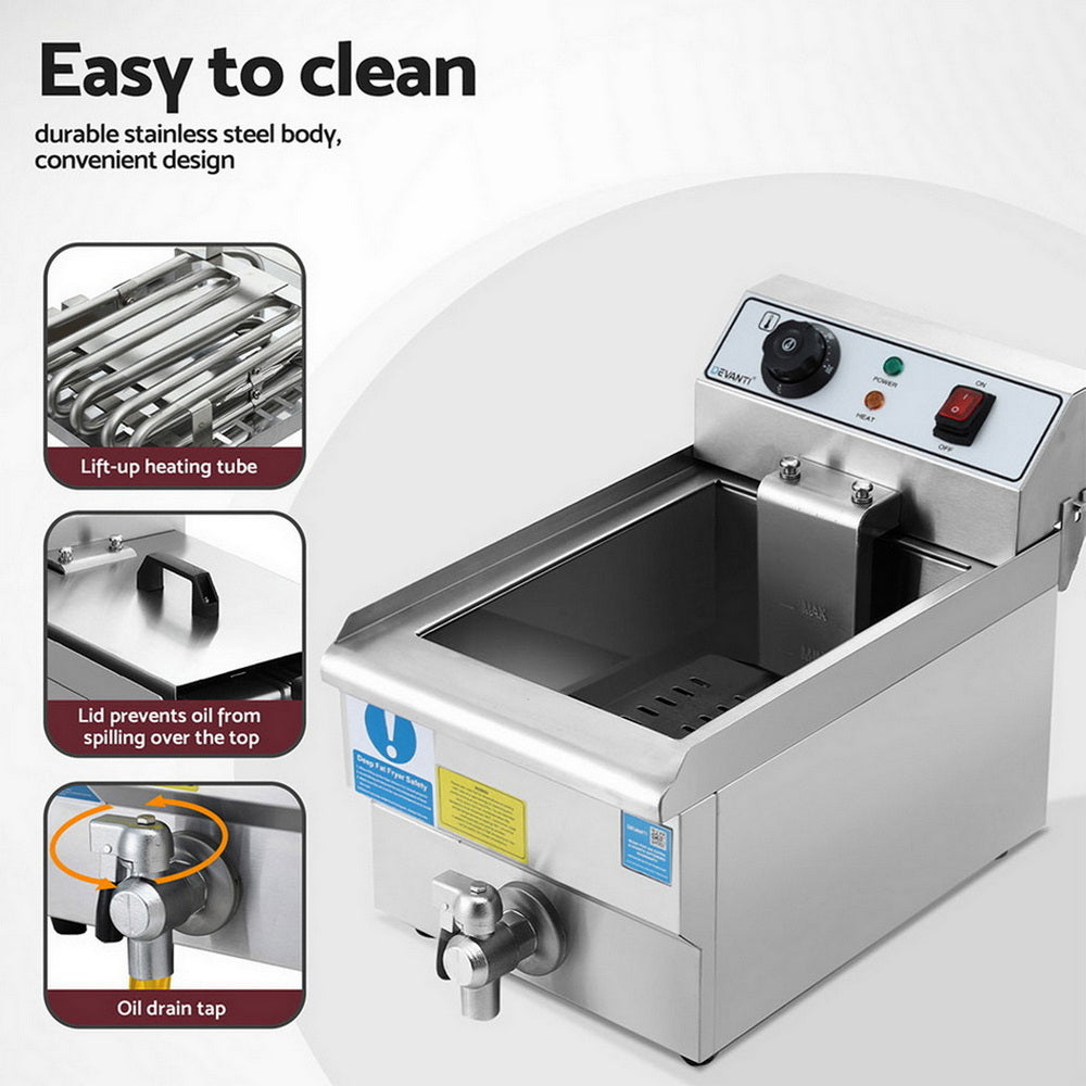 Devanti 3000W Electric Deep Fryer 10L Stainless Steel Fryer w/ Basket & Lid
