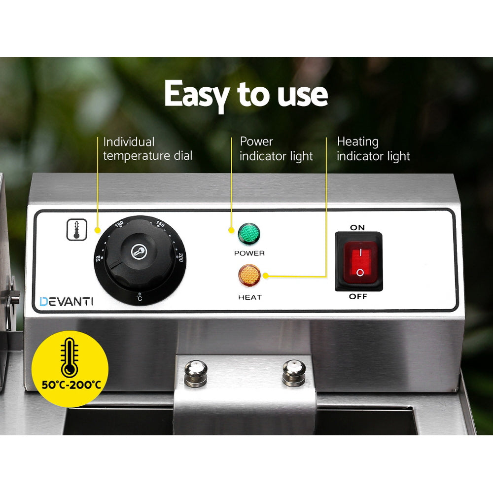 Deep Fryers: Devanti 20L Electric Commercial Deep Fryer Double Baskets Oil Taps 6000W