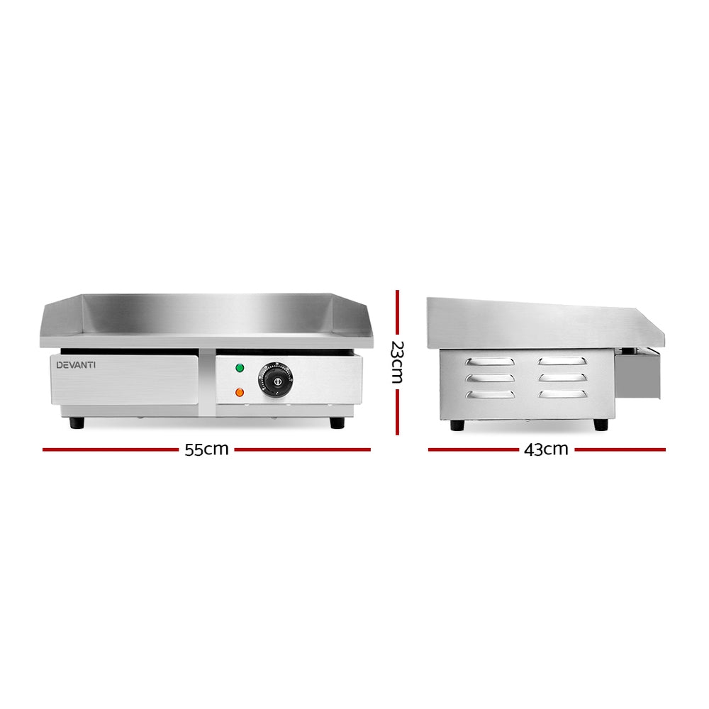 BBQ Tools: Devanti Commercial Electric Griddle 55cm BBQ Grill Plate 3000W