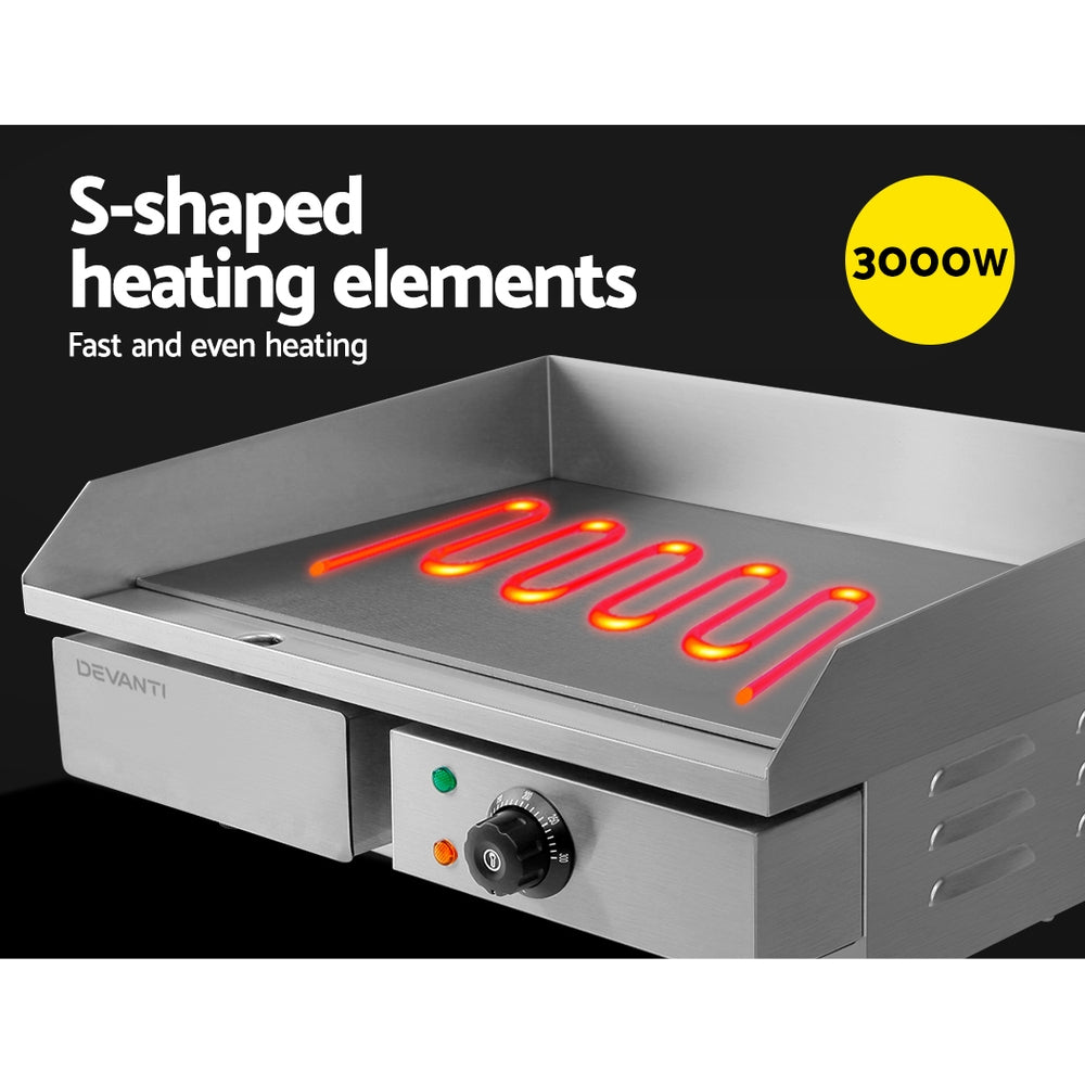 BBQ Tools: Devanti Commercial Electric Griddle 55cm BBQ Grill Plate 3000W