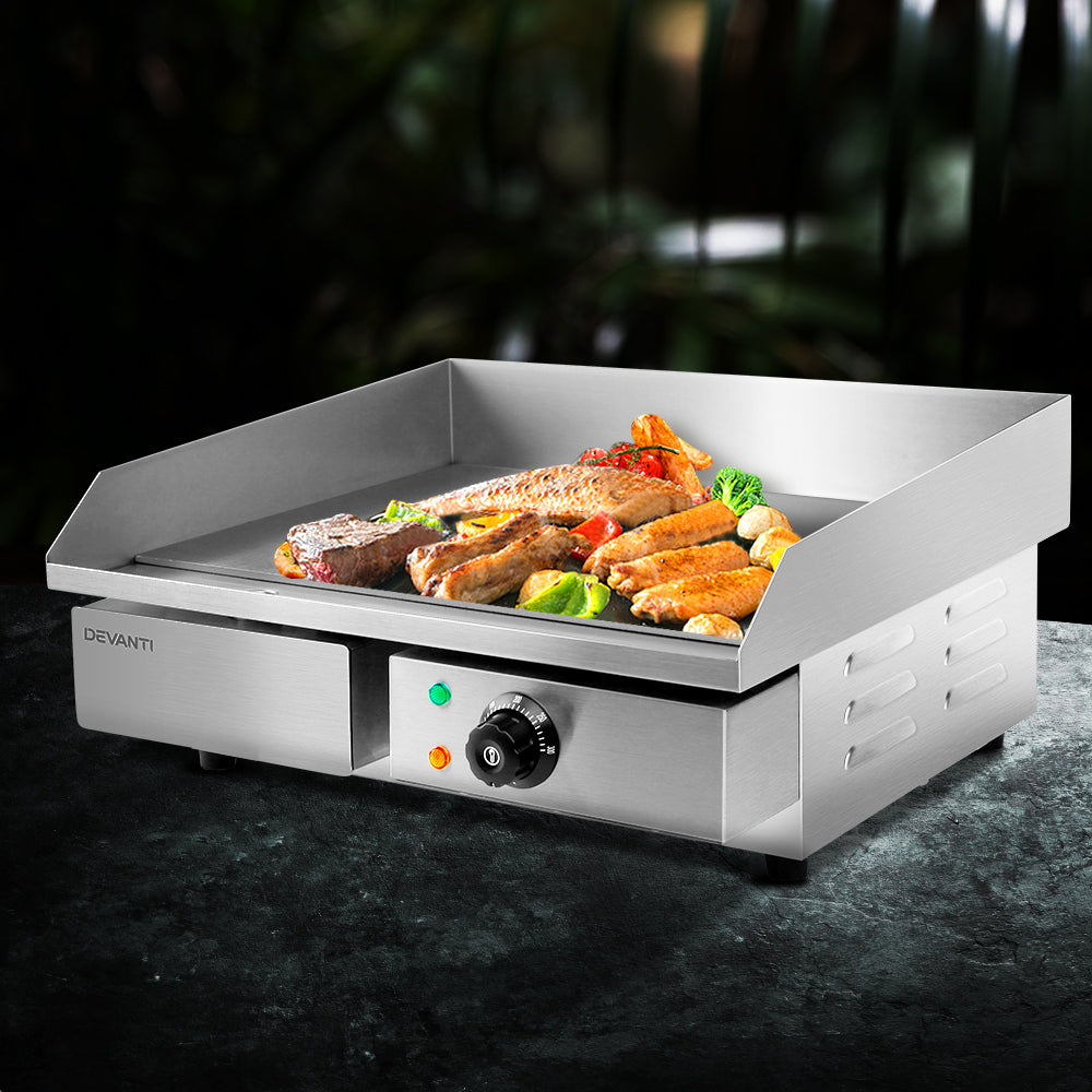 BBQ Tools: Devanti Commercial Electric Griddle 55cm BBQ Grill Plate 3000W