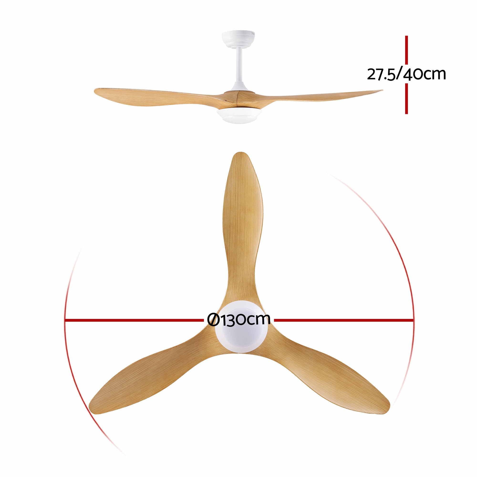 Devanti 52'' Ceiling Fan DC Motor w/Light w/Remote - Wood