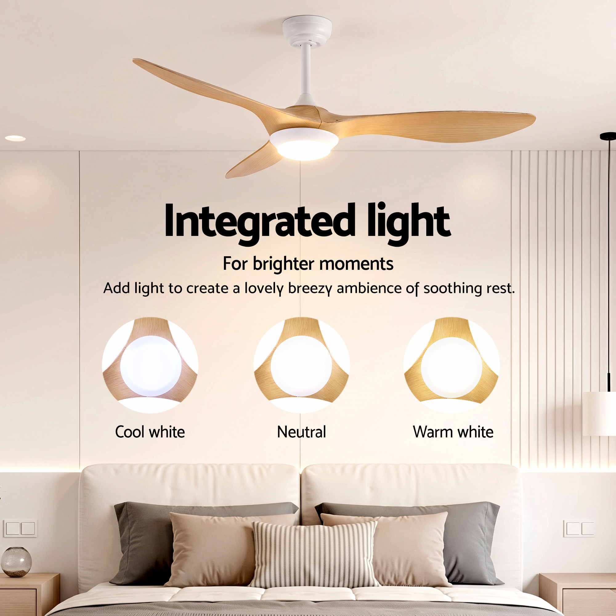Devanti 52'' Ceiling Fan DC Motor w/Light w/Remote - Wood