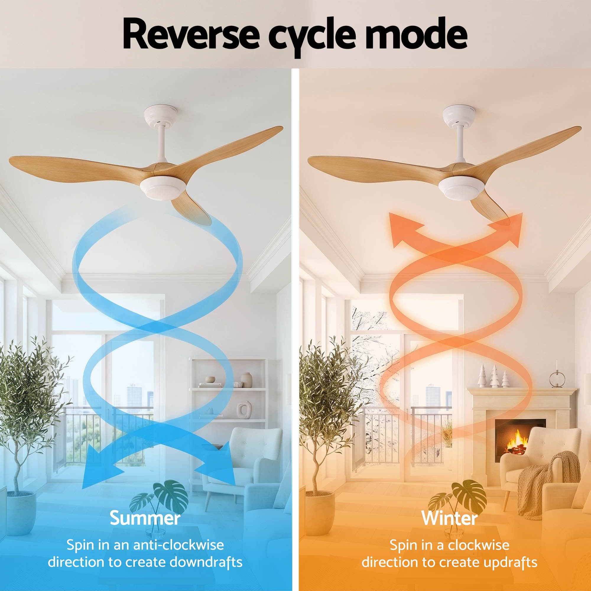 Devanti 52'' Ceiling Fan DC Motor w/Light w/Remote - Wood