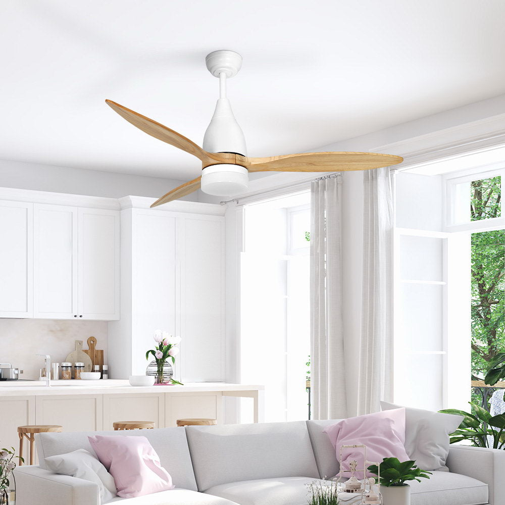 Ceiling Fans: Devanti 52'' Ceiling Fan AC Motor w/Light w/Remote - Light Wood