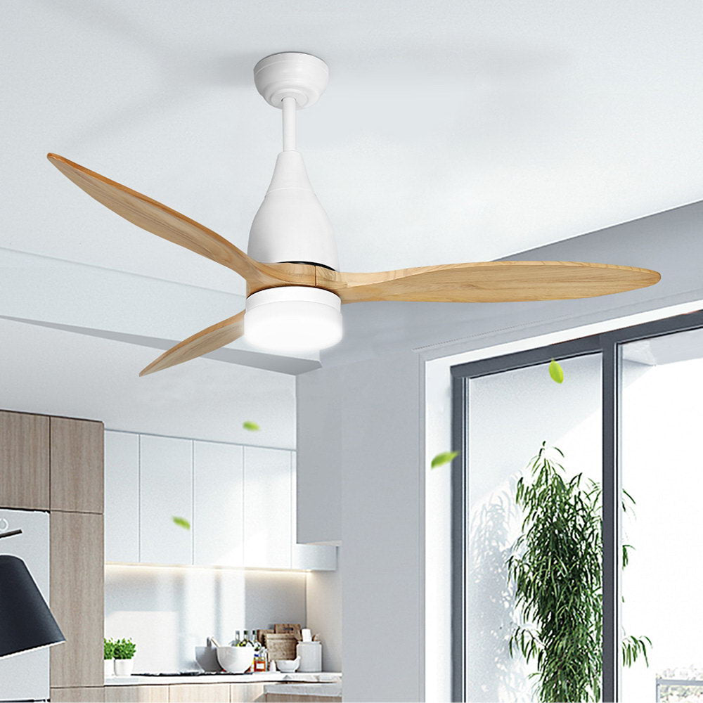 Ceiling Fans: Devanti 52'' Ceiling Fan AC Motor w/Light w/Remote - Light Wood