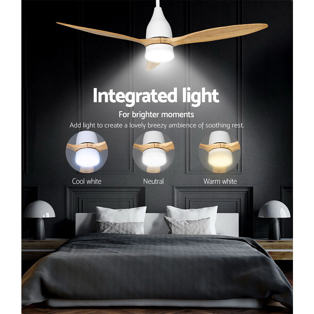 Ceiling Fans: Devanti 52'' Ceiling Fan AC Motor w/Light w/Remote - Light Wood