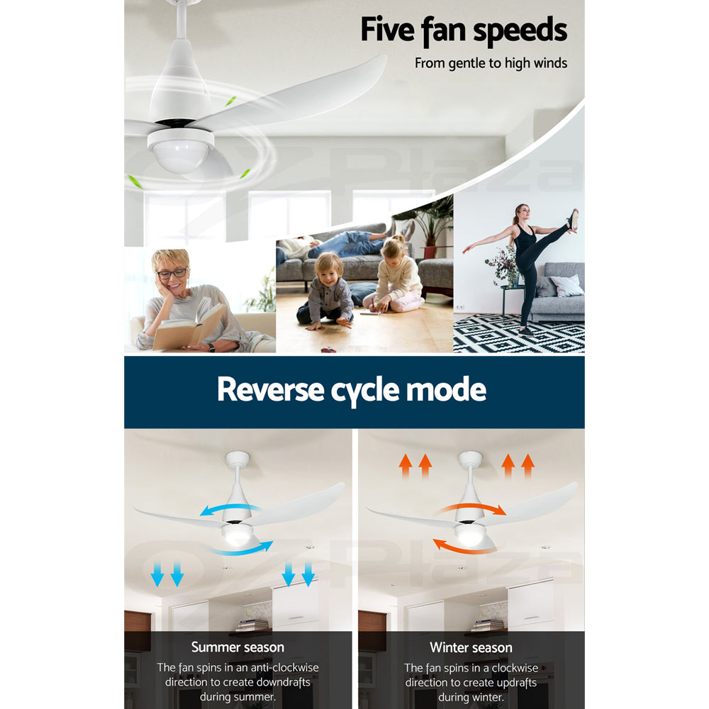 Ceiling Fans: Devanti 52'' Ceiling Fan DC Motor LED Light Remote Control - White