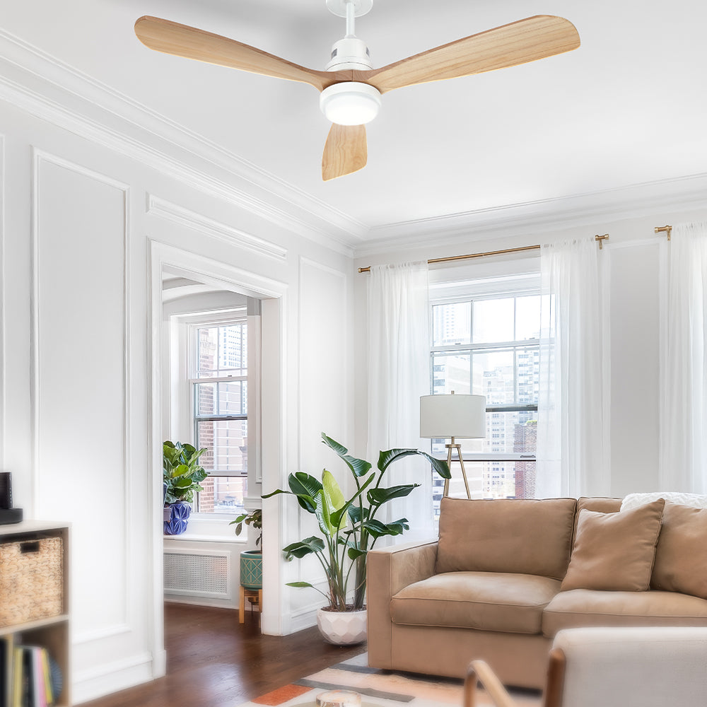 Ceiling Fans: Devanti 52'' Ceiling Fan DC Motor LED Light Remote - Light Wood