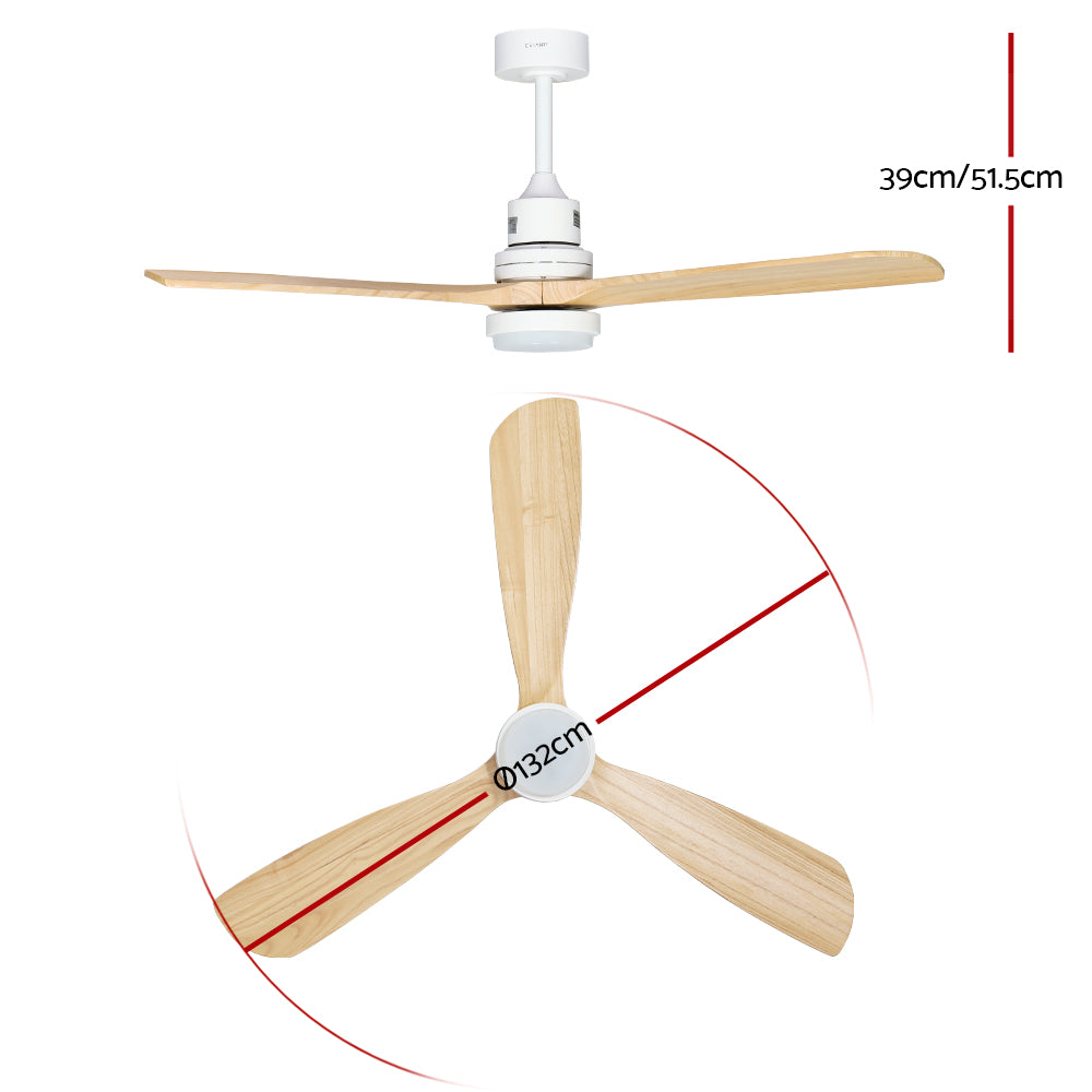 Ceiling Fans: Devanti 52'' Ceiling Fan DC Motor LED Light Remote - Light Wood