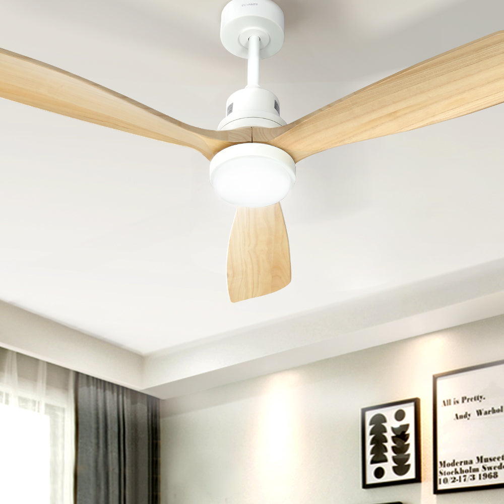 Ceiling Fans: Devanti 52'' Ceiling Fan DC Motor LED Light Remote - Light Wood