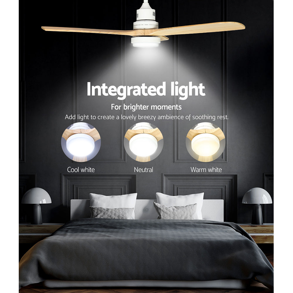 Ceiling Fans: Devanti 52'' Ceiling Fan DC Motor LED Light Remote - Light Wood