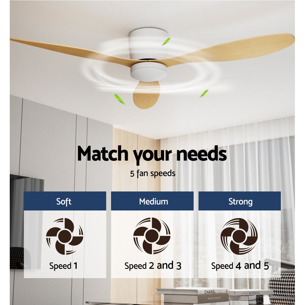 Ceiling Fans: Devanti 52'' Ceiling Fan DC Motor w/Light w/Remote - Light Wood