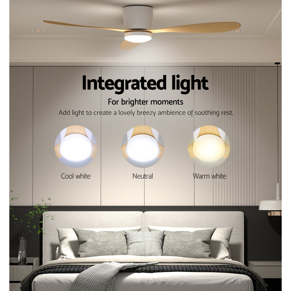 Ceiling Fans: Devanti 52'' Ceiling Fan DC Motor w/Light w/Remote - Light Wood