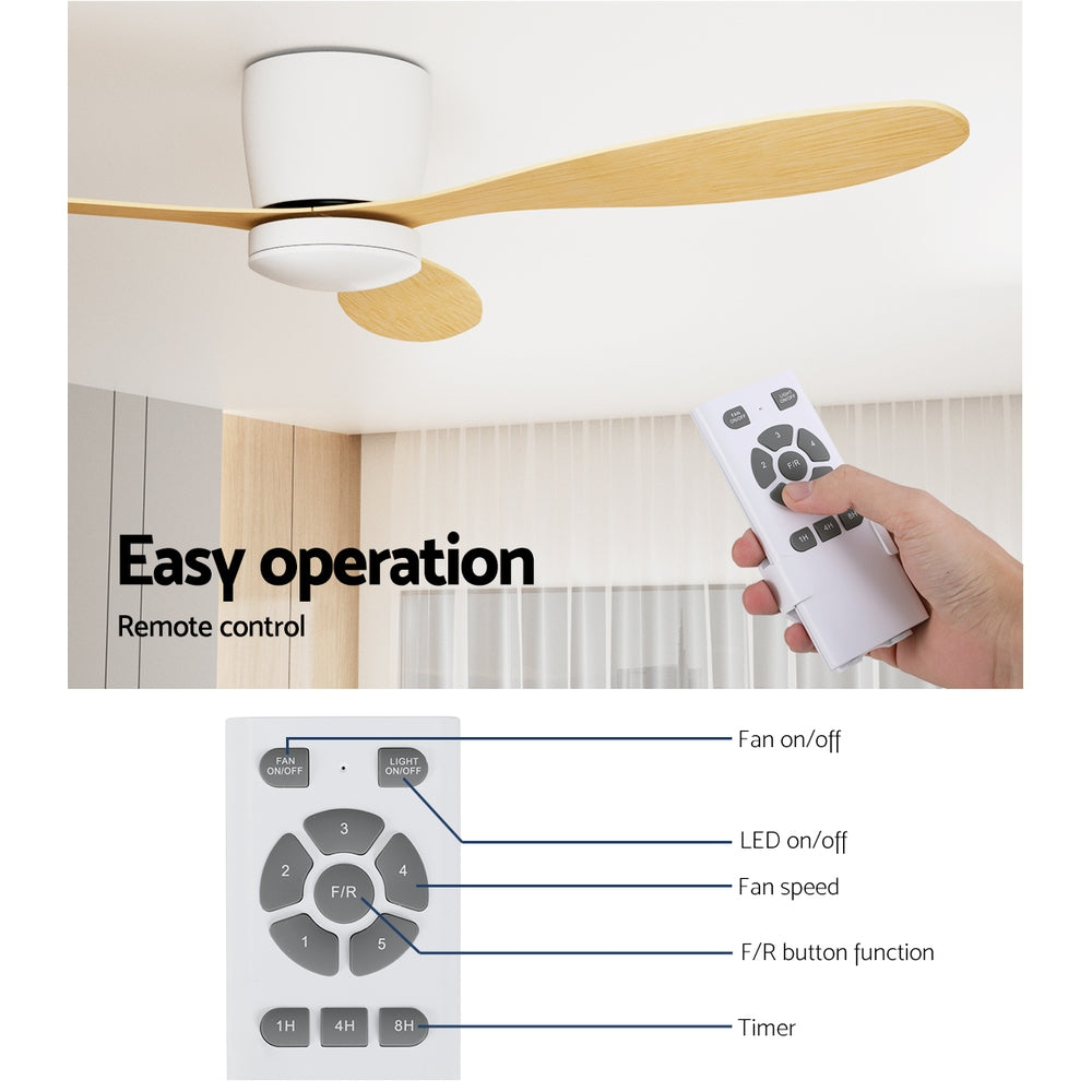 Ceiling Fans: Devanti 52'' Ceiling Fan DC Motor w/Light w/Remote - Light Wood