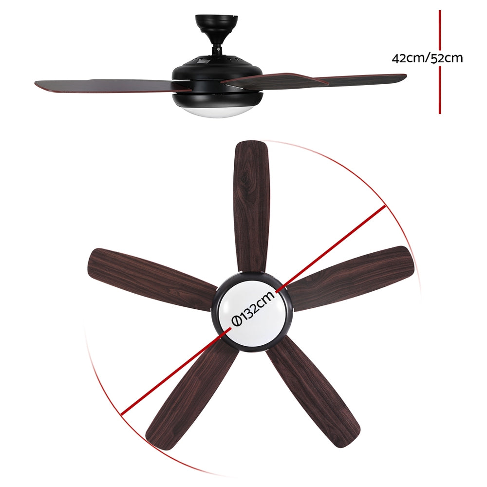 Ceiling Fans: Devanti 52'' Ceiling Fan AC Motor 5 Blades w/Light - Dark Wood