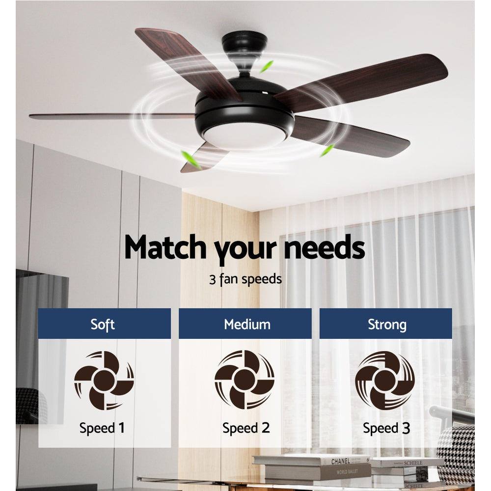 Ceiling Fans: Devanti 52'' Ceiling Fan AC Motor 5 Blades w/Light - Dark Wood