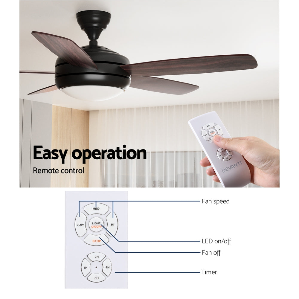 Ceiling Fans: Devanti 52'' Ceiling Fan AC Motor 5 Blades w/Light - Dark Wood