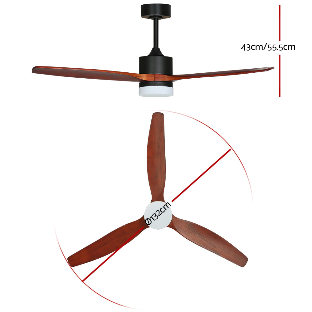 Ceiling Fans: Devanti 52'' Ceiling Fan DC Motor 3 Blades w/Light - Dark Wood