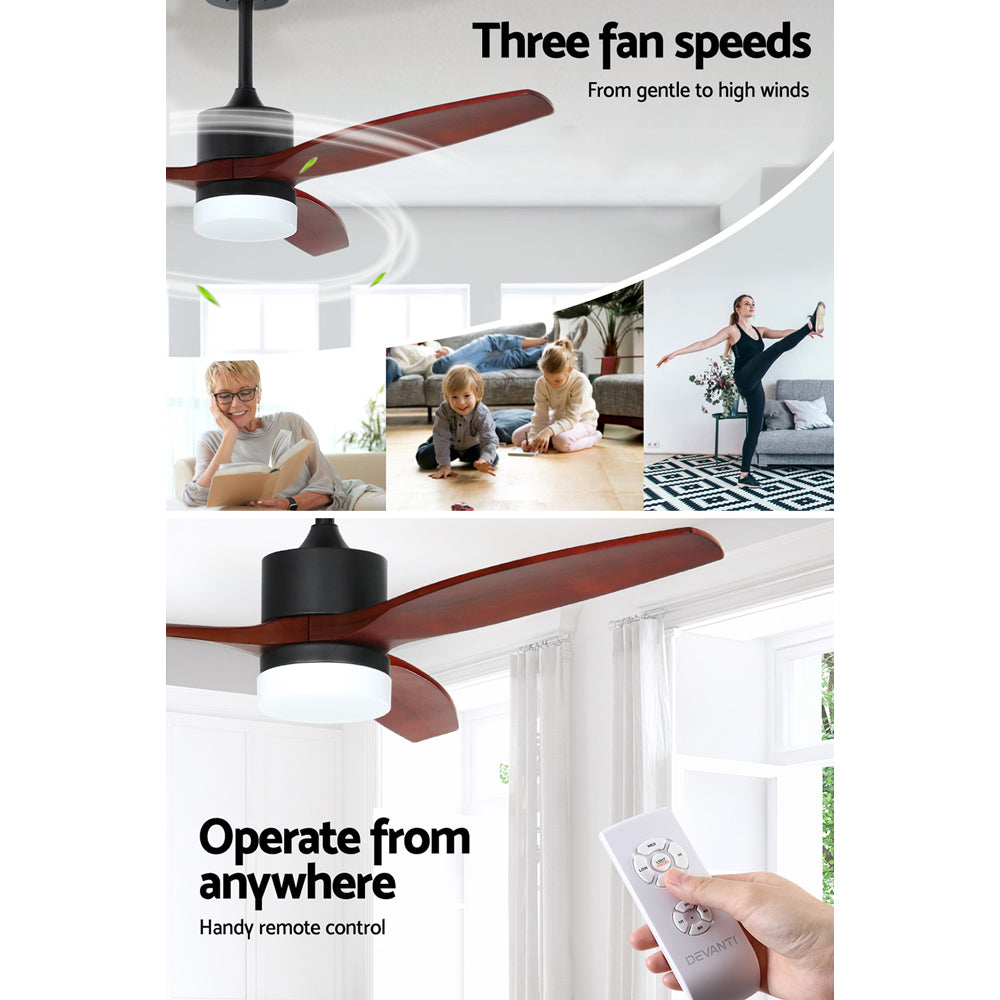 Ceiling Fans: Devanti 52'' Ceiling Fan DC Motor 3 Blades w/Light - Dark Wood