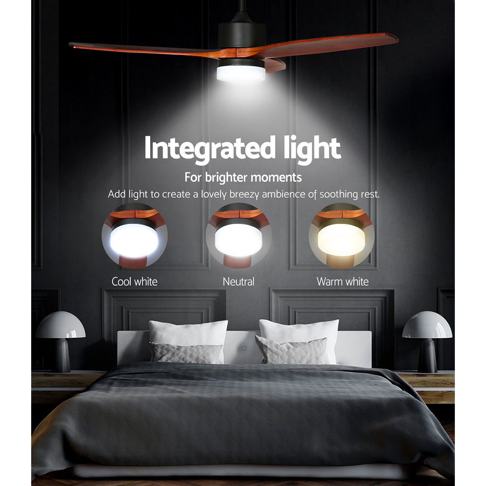 Ceiling Fans: Devanti 52'' Ceiling Fan DC Motor 3 Blades w/Light - Dark Wood