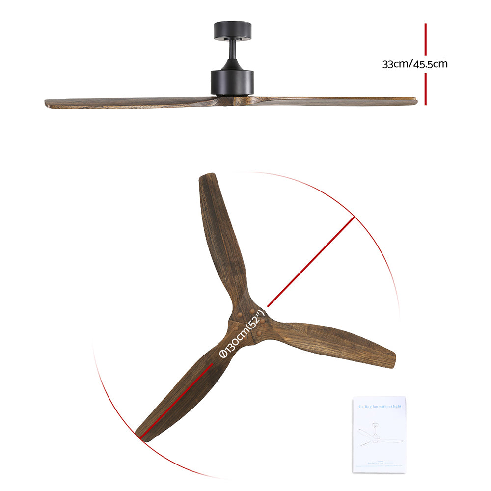 Ceiling Fans: Devanti 52'' Ceiling Fan AC Motor 3 Blades w/Remote - Dark Wood