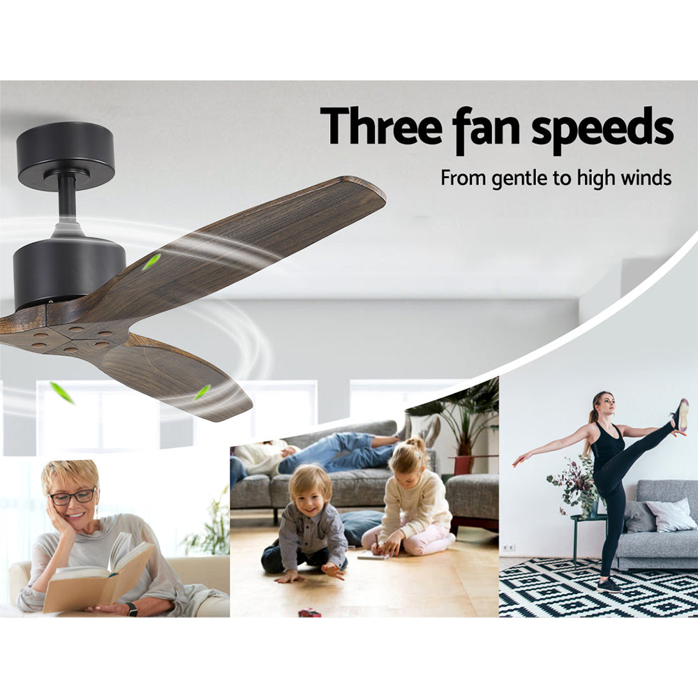 Ceiling Fans: Devanti 52'' Ceiling Fan AC Motor 3 Blades w/Remote - Dark Wood