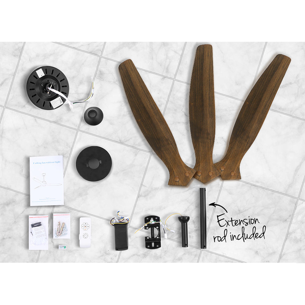 Ceiling Fans: Devanti 52'' Ceiling Fan AC Motor 3 Blades w/Remote - Dark Wood