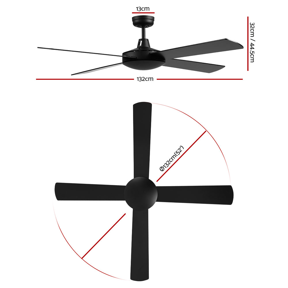 Ceiling Fans: Devanti 52'' Ceiling Fan DC Motor 4 Blades w/Remote - Black
