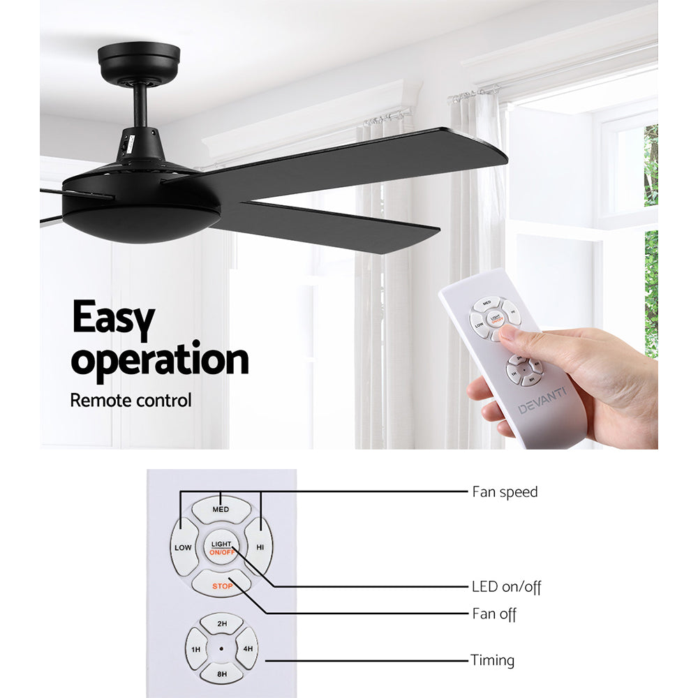 Ceiling Fans: Devanti 52'' Ceiling Fan DC Motor 4 Blades w/Remote - Black