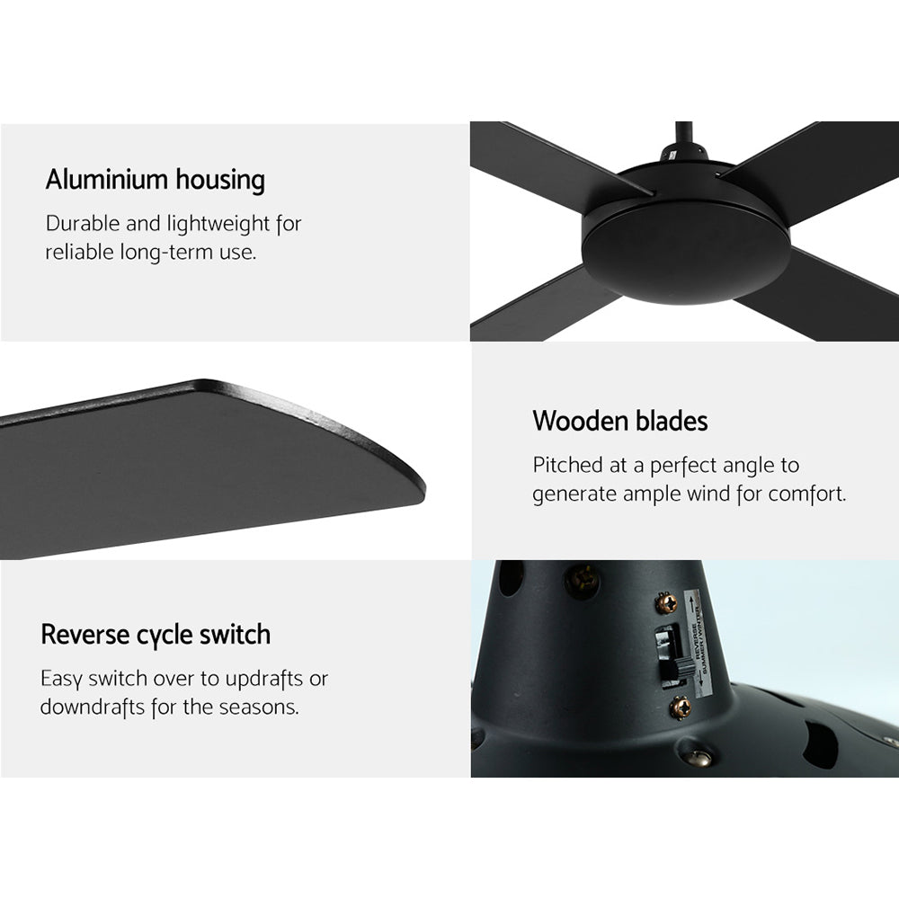 Ceiling Fans: Devanti 52'' Ceiling Fan DC Motor 4 Blades w/Remote - Black